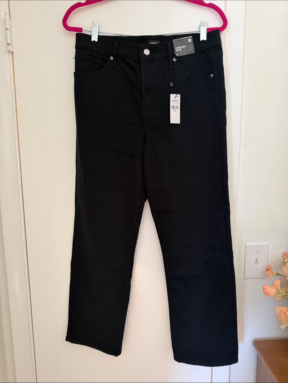 Straight ankle high rise black jeans